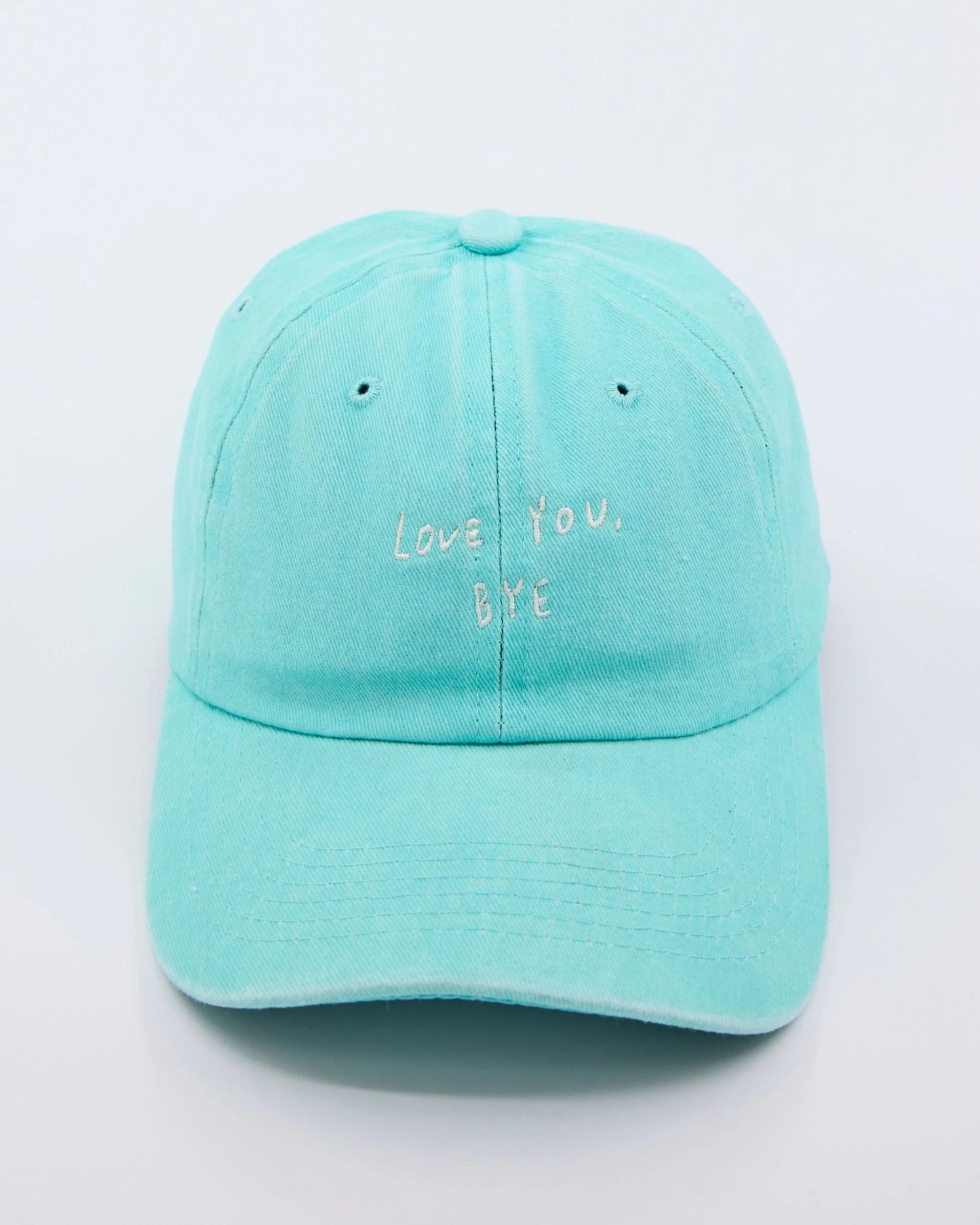 Light Blue Washed Cap with Love You Bye embroidered in white
