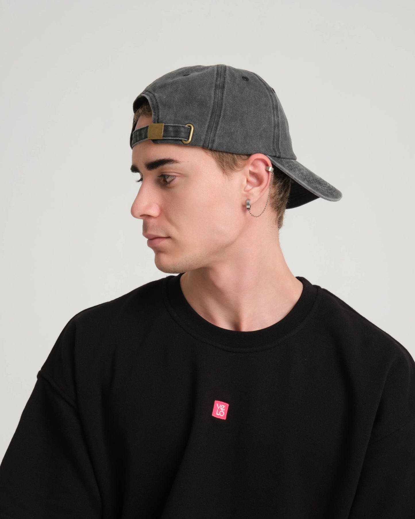 man wearing Cute But Psycho Light Gray Washed Cap