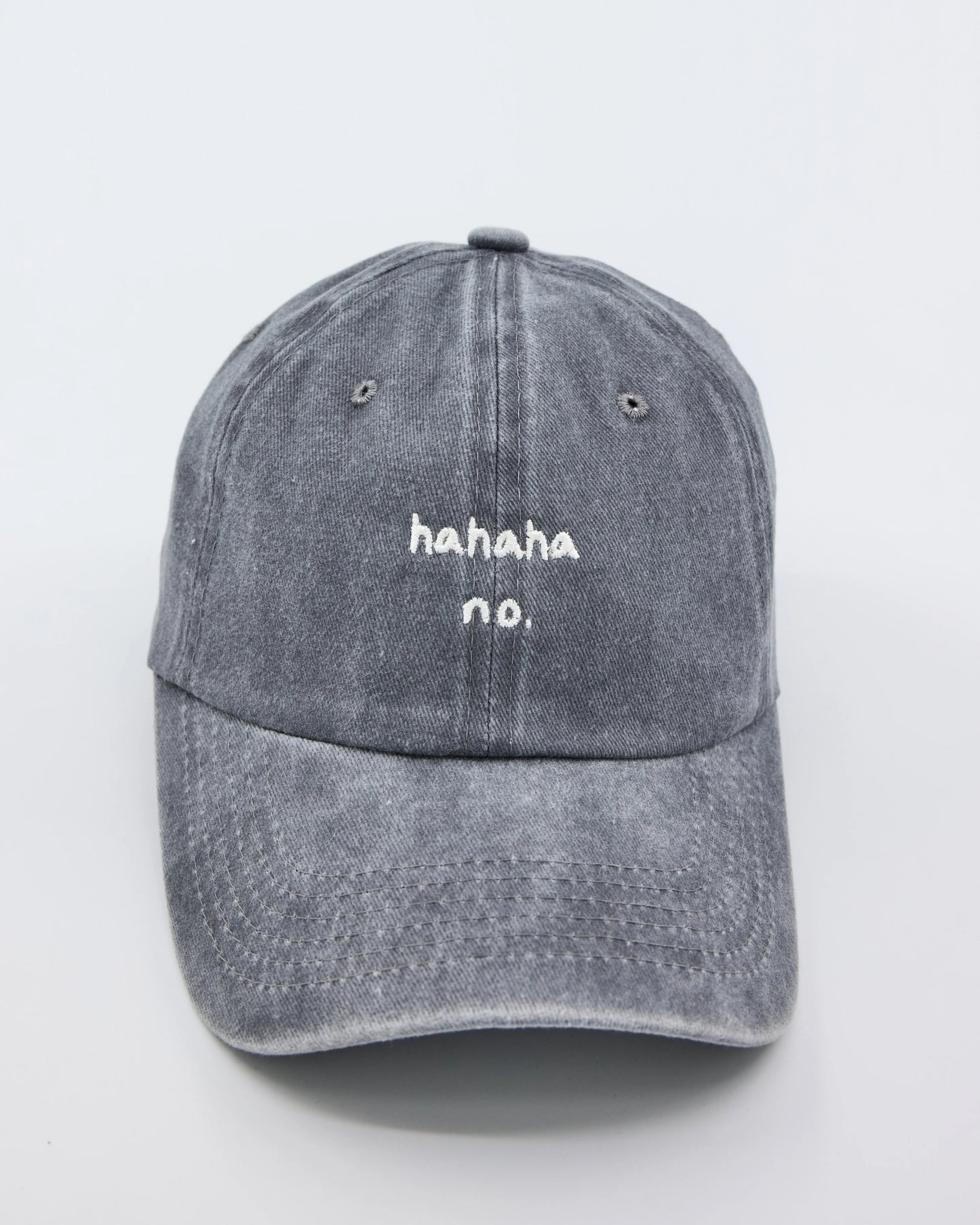 front view of Hahaha No Light Gray Washed Cap