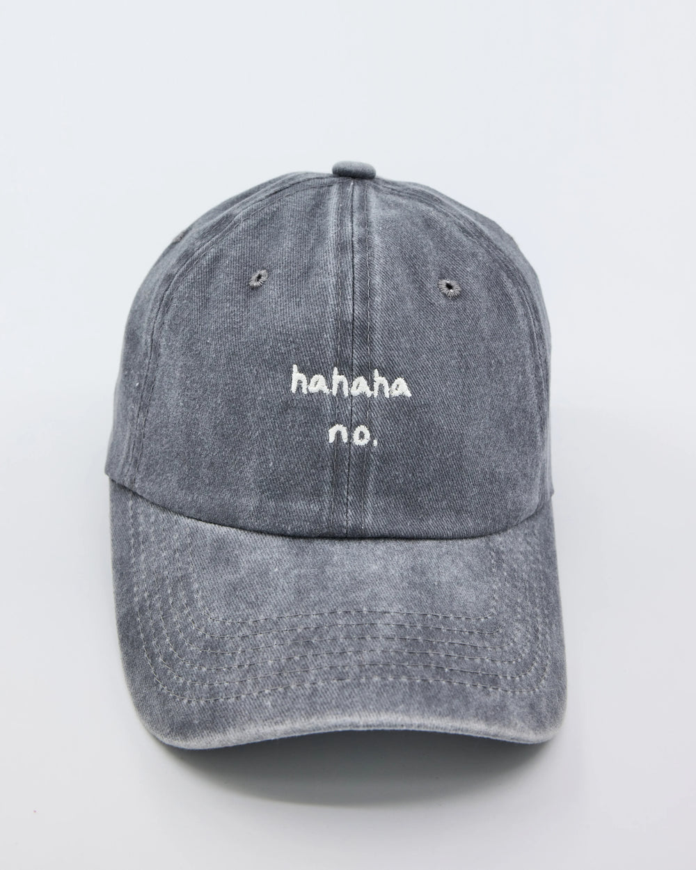 front view of Hahaha No Light Gray Washed Cap