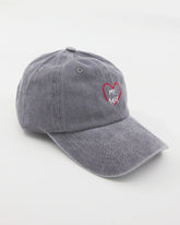 side view of Light Gray Washed Caps with Love Myself embroidered in white