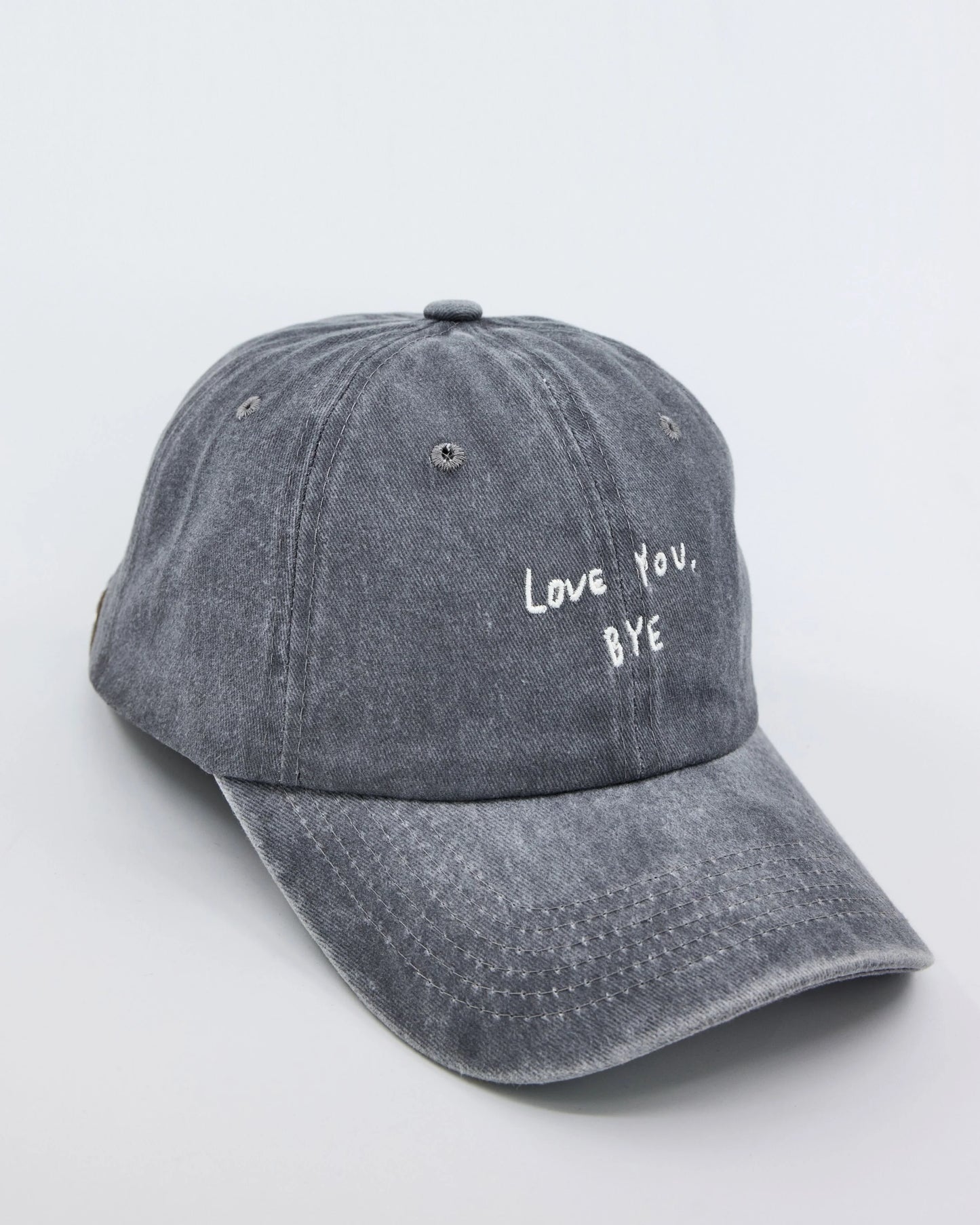side view of Love You Bye Light Gray Washed Cap