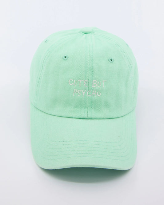front view of Cute But Psycho Light Green Cap