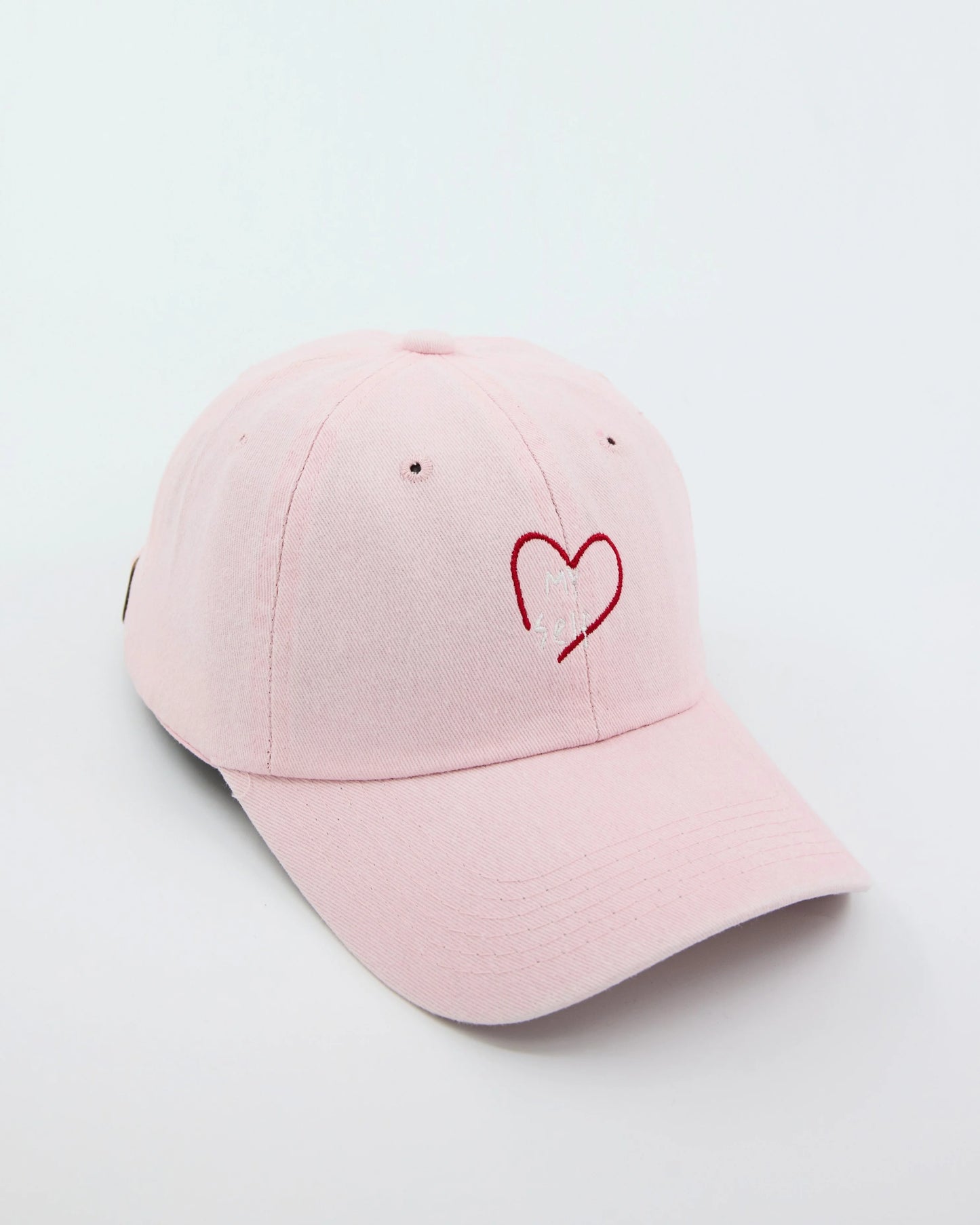 sideview of Light Pink Love Myself Washed Cap