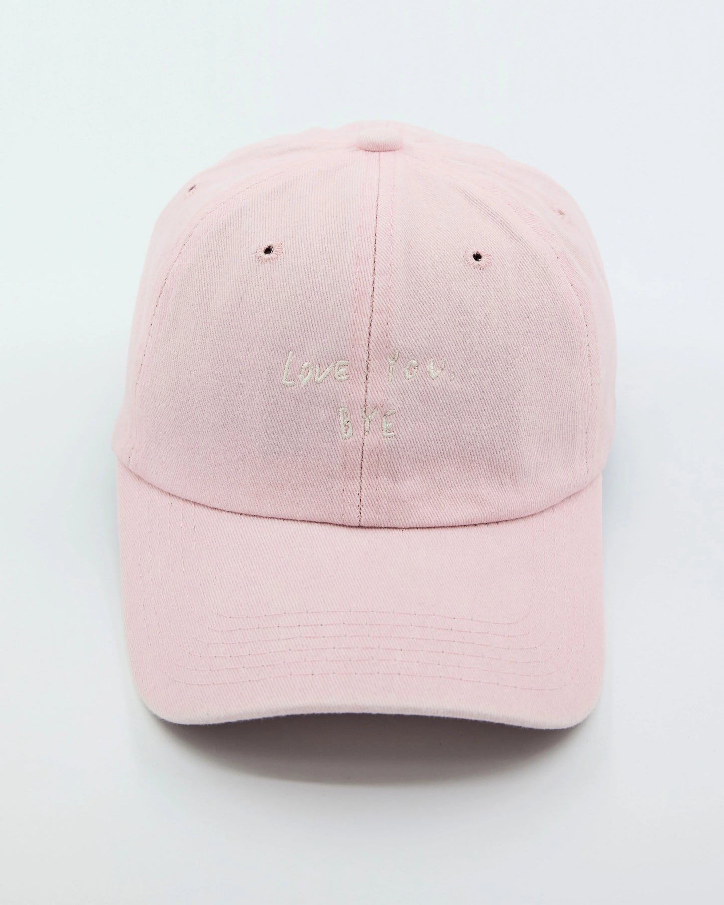 Light Pink Washed Cap with Love You Bye embroidered in white