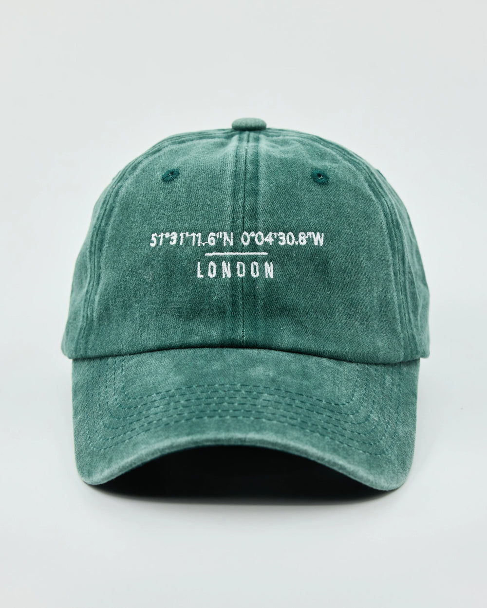 Front view of London Dark Green Washed Cap