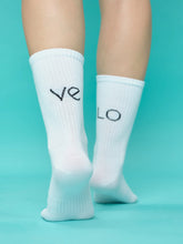 back view of white love socks