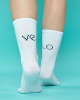 back view of white love socks