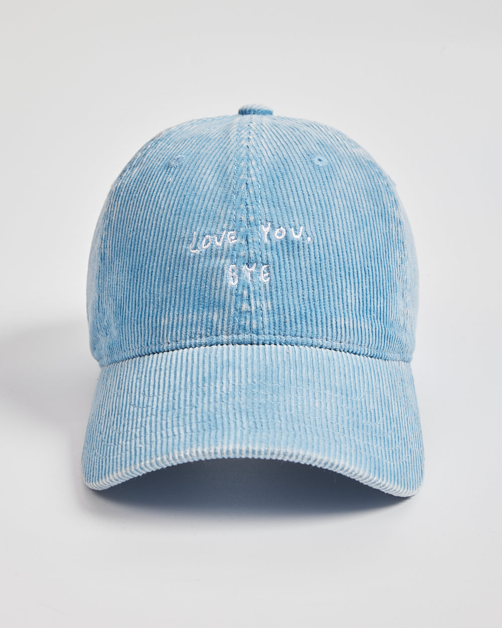 Front view of Love You Bye Baby Blue Corduroy Cap