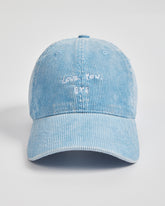 Front view of Love You Bye Baby Blue Corduroy Cap