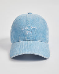 Front view of Love You Bye Baby Blue Corduroy Cap