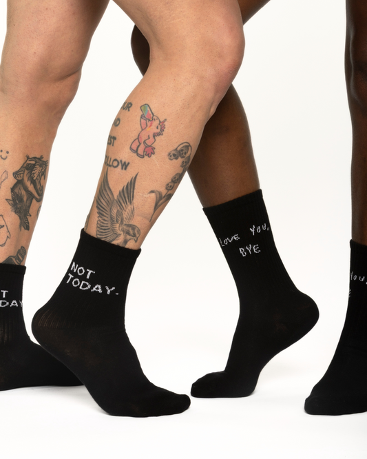 side view of Love You Bye Black Socks