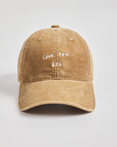Front view of Love You Bye Camel Corduroy Cap