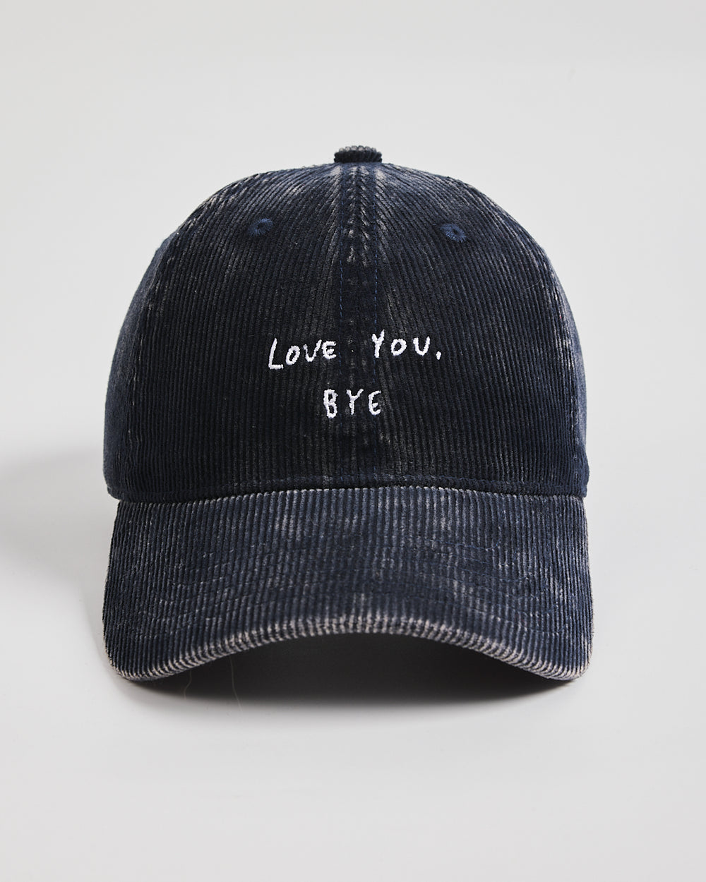 Front view of Love You Bye Navy Corduroy Cap