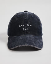 Front view of Love You Bye Navy Corduroy Cap