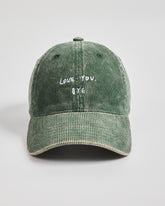 Front view of Love You Bye Olive Green Corduroy Cap