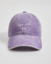 Front view of Love You Bye Purple Corduroy Cap