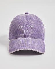 Front view of Love You Bye Purple Corduroy Cap