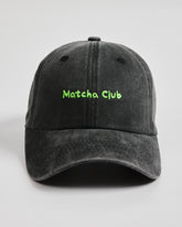 Front view of Matcha Club Black Washed Caps