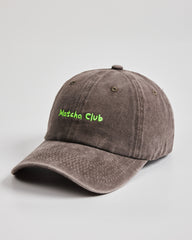 Side view of Matcha Club Brown Washed Caps