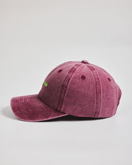Matcha Club Burgundy Washed Caps on a light gray background