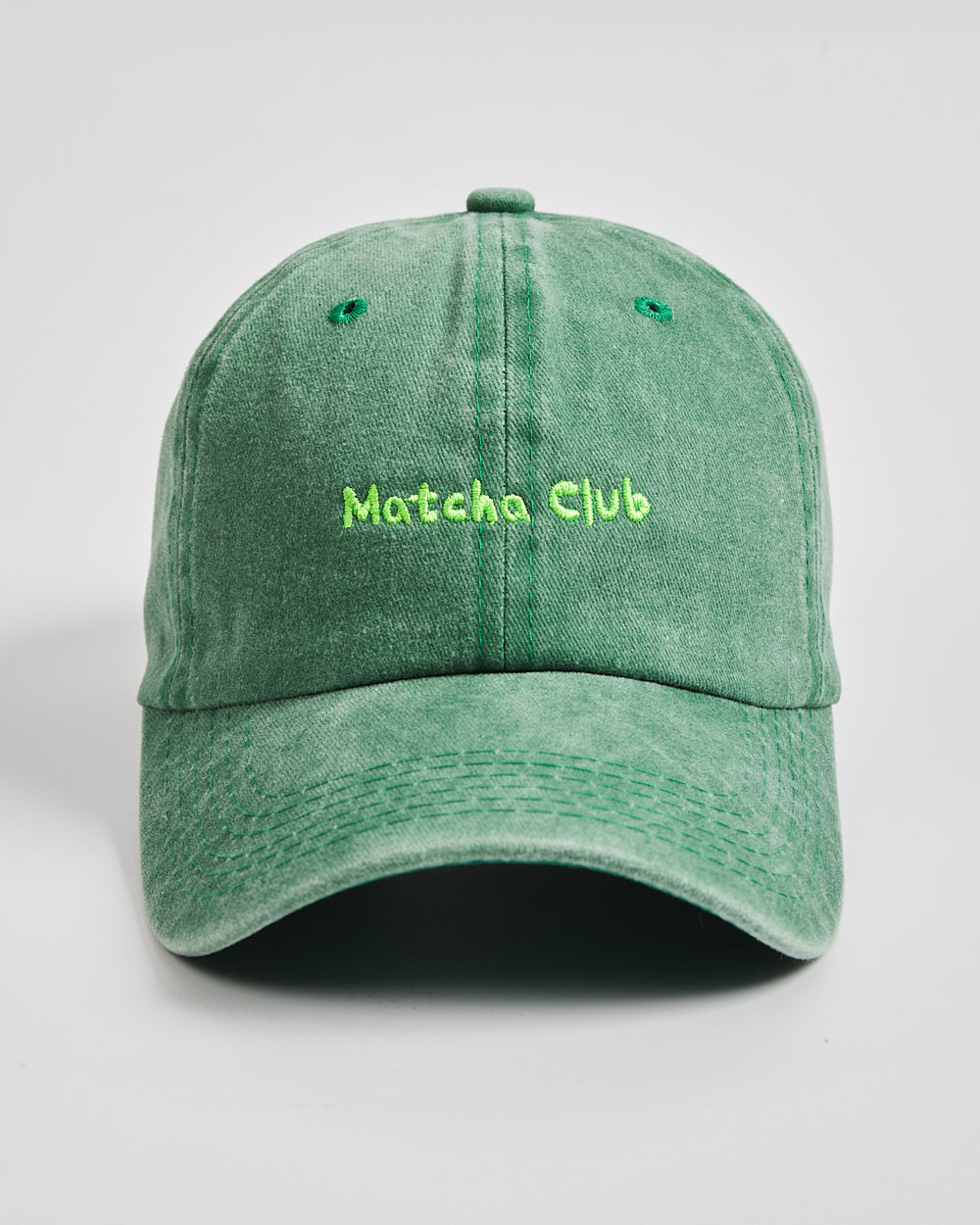Front view of Matcha Club Green Washed Cap