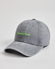 Side view of Matcha Club Grey Washed Cap