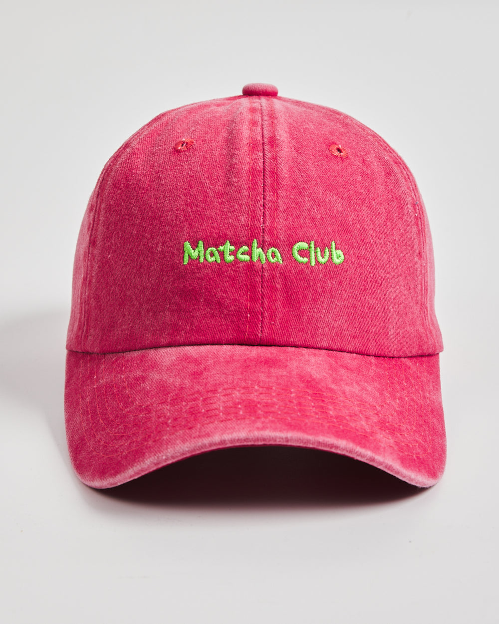 Front view of Matcha Club Red Washed Caps