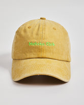 Front view of Matcha Club Mustard Yellow Washed Cap