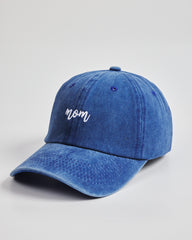 Side view of Mom Blue Washed Caps