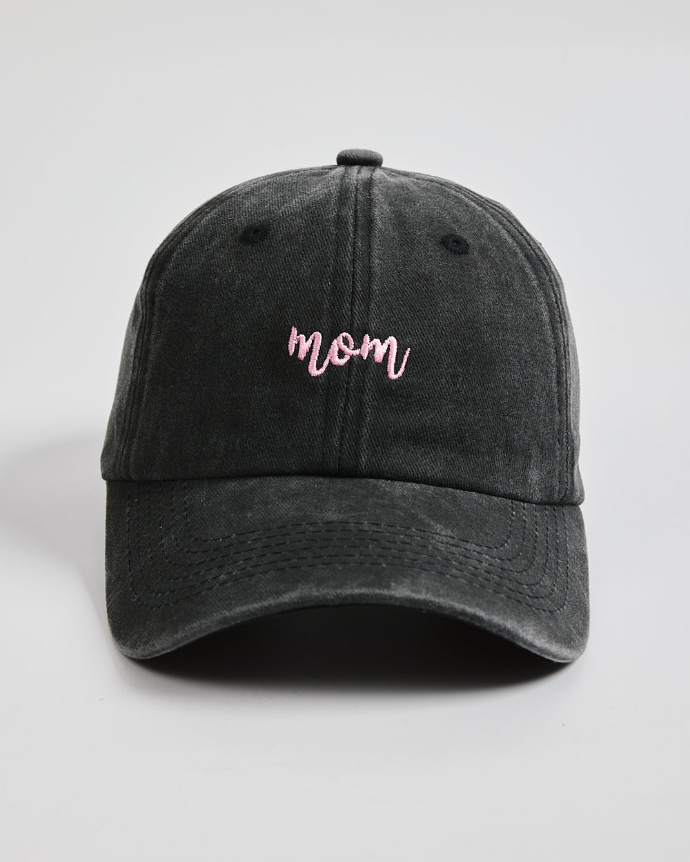 Front view of Mom Deep Black Washed Cap