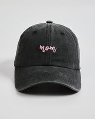 Front view of Mom Deep Black Washed Cap