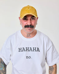 front view of a man wearing Love You Bye Mustard Washed Cap