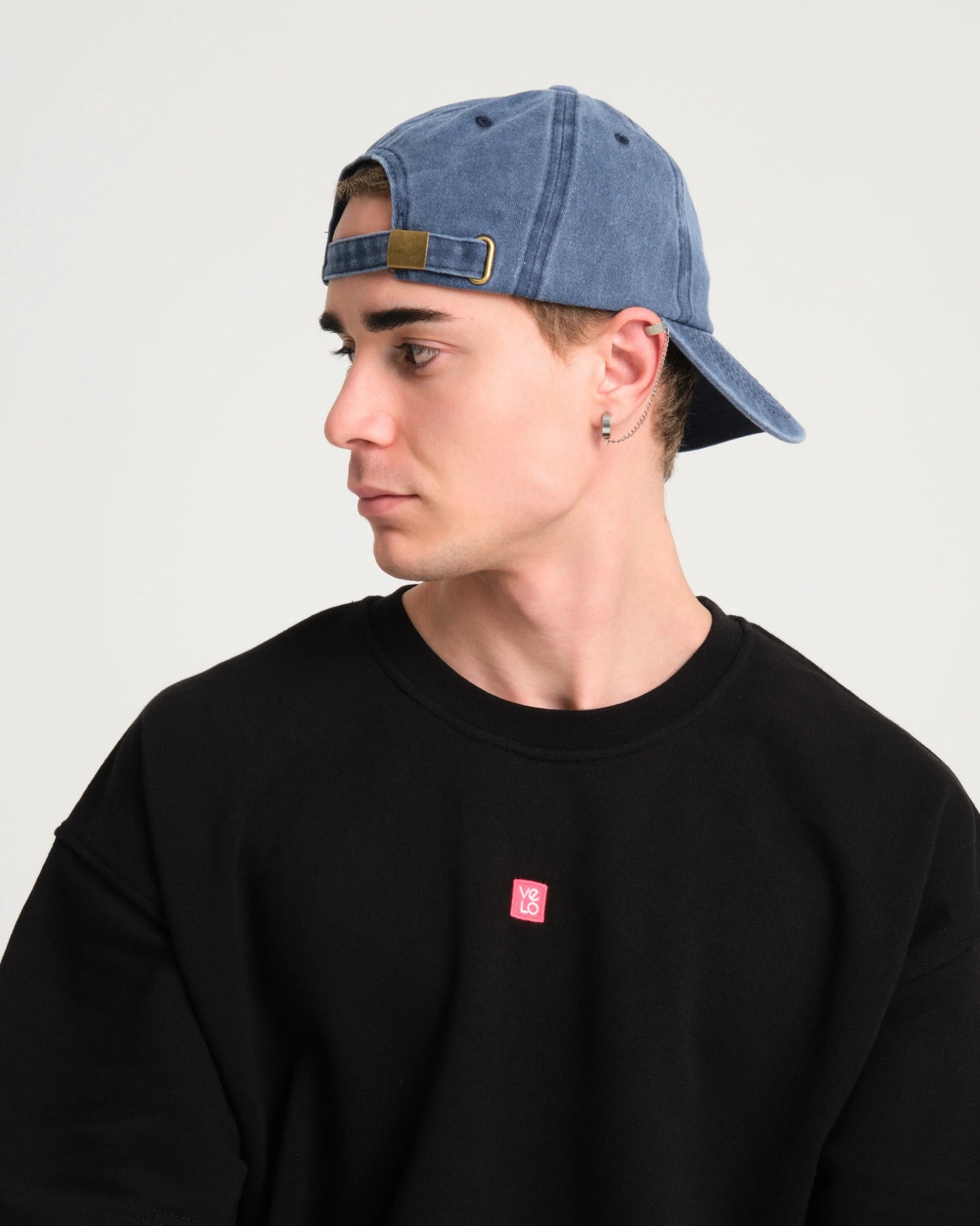 man wearing Cute But Psycho Navy Blue Washed Cap