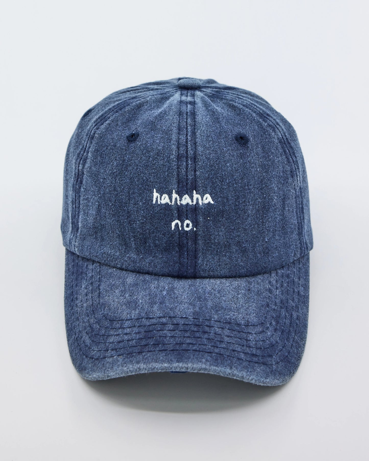 front view of Navy Blue Hahaha No Washed Cap