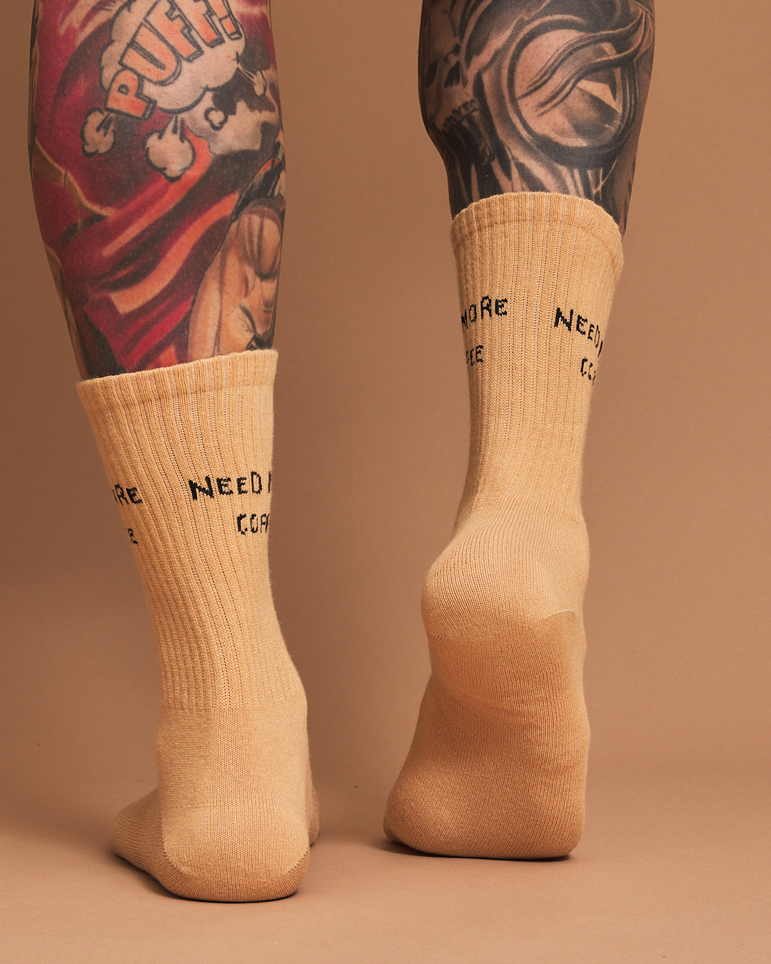 Back view of Need More Coffee Beige Socks