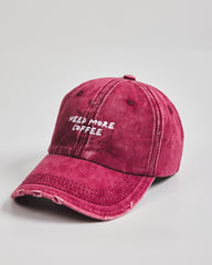 Side view of Need More Coffee Cherry Washed Cap
