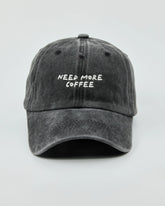 Front view of Need More Coffee Dark Grey Washed Cap