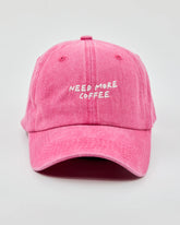 Front view of Need More Coffee Hot Pink Washed Cap