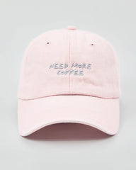 Front view of Need More Coffee Light Pink Washed Cap