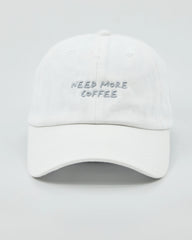 Front view of Need More Coffee White Washed Cap