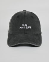 Need More Sleep black washed cap - front view