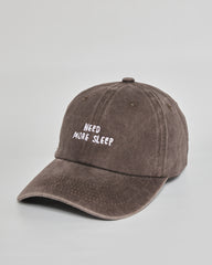 Need More Sleep brown washed cap - side view