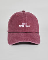 Need More Sleep burgundy washed cap - front view