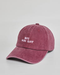 Need More Sleep burgundy washed cap - side view