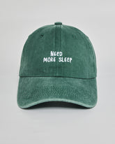 Need More Sleep forest green washed cap - front view