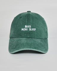 Need More Sleep forest green washed cap - front view
