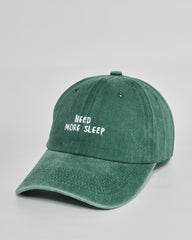Need More Sleep forest green washed cap - side view