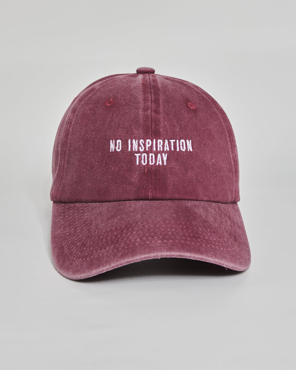 No Inspiration Today burgundy washed cap - front view