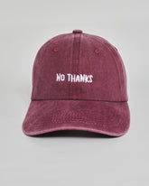 No Thanks burgundy washed cap - front view
